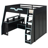 Full Size Loft Bed with Desk, Storage Shelves, Charging Station & RGB Light