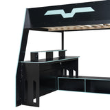 Full Size Loft Bed with Desk, Storage Shelves, Charging Station & RGB Light