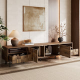 TV Stand with 3D Woven-Texture Doors, Mid-Century Media Console for TVs up to 85", Large Entertainment Center with Storage, Natural