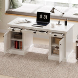 67" Modern Executive Desk with Drawers & Cabinet, Home Office Computer Desk with USB Ports, Writing Table Workstation, White