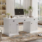 67" Modern Executive Desk with Drawers & Cabinet, Home Office Computer Desk with USB Ports, Writing Table Workstation, White