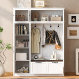 3-in-1 Hall Tree with Bench, Coat Rack with Storage Cabinet, Drawers & Hooks, Multifunctional Entryway Organizer