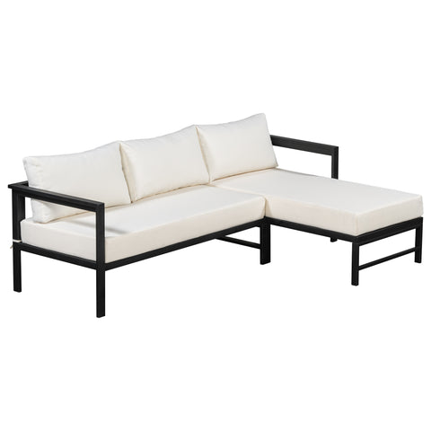 Outdoor Patio Sofa, L-Shaped Couch with Iron Frame, Weather-Resistant, Ideal for Patio, Balcony & Garden