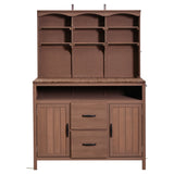 65" Tall Fir Wood Potting Bench with 3-Tier Upper Hutch, Outdoor Kitchen Island with Drawers, Professional Garden Workstation