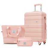 3pcs 24" Luggage Set Hard Shell Checked Suitcase with Travel Duffel Bag, Wet-Dry Toiletry Bag, TSA Lock & Spinner Wheels, Pink