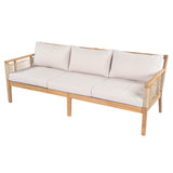 5pcs Outdoor Conversation Sofa Set, Patio Acacia Wood Furniture Set, 3-Seater Sofa & Club Chairs with 2 Coffee Tables, Teak