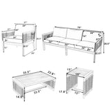 5pcs Outdoor Conversation Sofa Set, Patio Acacia Wood Furniture Set, 3-Seater Sofa & Club Chairs with 2 Coffee Tables, Teak