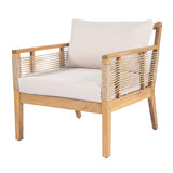 5pcs Outdoor Conversation Sofa Set, Patio Acacia Wood Furniture Set, 3-Seater Sofa & Club Chairs with 2 Coffee Tables, Teak
