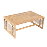 5pcs Outdoor Conversation Sofa Set, Patio Acacia Wood Furniture Set, 3-Seater Sofa & Club Chairs with 2 Coffee Tables, Teak