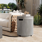 Round Fluted MGO Propane Tank Cover Table, Cylindrical Gas Tank Hideaway & Outdoor Side Table Patio End Table with Handles