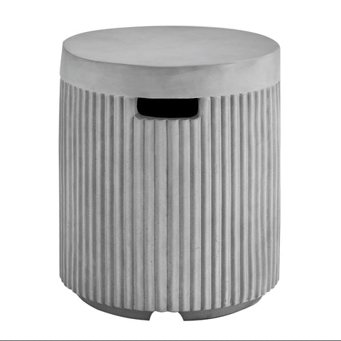 Round Fluted MGO Propane Tank Cover Table, Cylindrical Gas Tank Hideaway & Outdoor Side Table Patio End Table with Handles