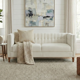 76" Modern 3-Seater Sofa, Chenille Upholstered Couch with Channel Tufted Backrest & Solid Birch Wood Legs