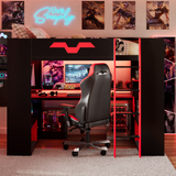 Full Size Gaming Loft Bed with Power Hub, RGB Lights & Cable Management, Wood Bed Frame, Integrated Desk & Storage