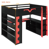 Full Size Gaming Loft Bed with Desk & App-Controlled RGB Lights, Pro-Gamer Bed Frame with Power Outlet, Shelves & Pegboard