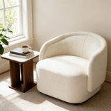 Curved Boucle Accent Chair, Textured Upholstered Armchair Sofa Chair Barrel Chair