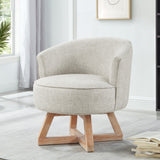 360° Swivel Chair, Linen Lounge Chair with Cross-shaped Wood Base, Armchair for Living Room, Bedroom, Office
