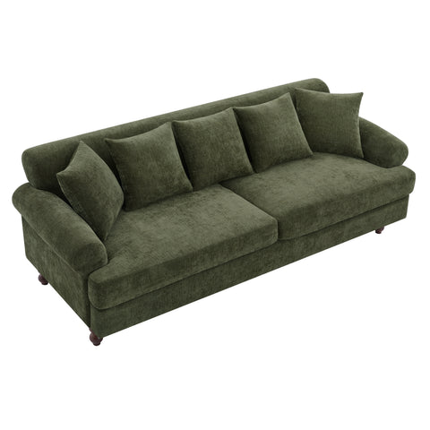 81.5" Upholstered Sofa, Chenille 3-Seater Couch with Pillows and Rubberwood Legs for Living Room