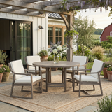 5pcs Outdoor Acacia Wood Dining Set, Round Table with Umbrella Hole & 4 Ergonomic Armchairs, Weather-Resistant Patio Furniture