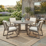 5pcs Outdoor Acacia Wood Dining Set, Round Table with Umbrella Hole & 4 Ergonomic Armchairs, Weather-Resistant Patio Furniture