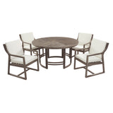 5pcs Outdoor Acacia Wood Dining Set, Round Table with Umbrella Hole & 4 Ergonomic Armchairs, Weather-Resistant Patio Furniture