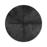 Round Coffee Table with Fluted Pedestal Base, Sculptural Accent Table with Gold Metal Ring & Ash Wood Veneer, Black