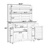65"H Large Garden Potting Bench, Wood Outdoor Kitchen Island Prep Cart with Lockable Wheel, Hutch Top, Storage Cabinet