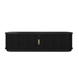 TV Stand with Sliding Slatted Doors, Farmhouse Fluted Media Console with Storage Drawer, Curved Entertainment Center