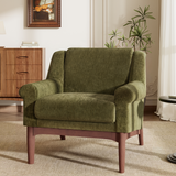 Mid-Century Modern Accent Chair, Chenille Upholstered Armchair with Flared Arms & Birch Wood Legs, Ergonomic Reading Chair