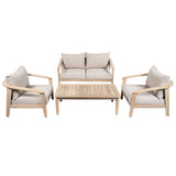 4pcs Outdoor Sofa Set Patio Conversation Set Garden Wicker Chat Set with Club Chairs, Coffee Table & Cushions, Beige & Light White & Brown