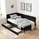 Twin Size Daybed, Velvet Platform Bed Frame with 2 Drawers, Adjustable Sofa Bed