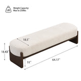 Upholstered Bench with Rubberwood Legs, Oval Entryway Bench Ottoman for Bedroom, Living Room