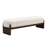 Upholstered Bench with Rubberwood Legs, Oval Entryway Bench Ottoman for Bedroom, Living Room