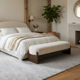 Upholstered Bench with Rubberwood Legs, Oval Entryway Bench Ottoman for Bedroom, Living Room