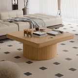 Square Coffee Table Mid-Century Modern Coffee Table Center Table with Parquet Pattern & Cylindrical Base