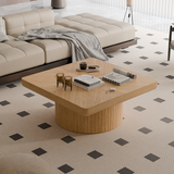 Square Coffee Table Mid-Century Modern Coffee Table Center Table with Parquet Pattern & Cylindrical Base