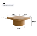 Square Coffee Table Mid-Century Modern Coffee Table Center Table with Parquet Pattern & Cylindrical Base