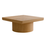 Square Coffee Table Mid-Century Modern Coffee Table Center Table with Parquet Pattern & Cylindrical Base