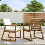 Patio Dining Chair Set of 2, Acacia Wood Outdoor Armchairs with Removable Cushions for Garden, Poolside, Balcony