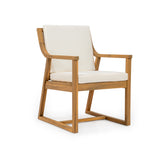 Patio Dining Chair Set of 2, Acacia Wood Outdoor Armchairs with Removable Cushions for Garden, Poolside, Balcony