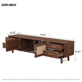 70" Modern Rattan TV Stand, Media Console for TVs up to 80", Entertainment Center with 4 Drawers & Cable Management, Dark Brown
