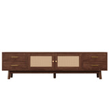 70" Modern Rattan TV Stand, Media Console for TVs up to 80", Entertainment Center with 4 Drawers & Cable Management, Dark Brown