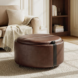 29" Round Storage Ottoman with Caster Wheels, Dual Reversible Lids, Upholstered Modern Coffee Table for Living Room