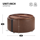 29" Round Storage Ottoman with Caster Wheels, Dual Reversible Lids, Upholstered Modern Coffee Table for Living Room