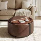 29" Round Storage Ottoman with Caster Wheels, Dual Reversible Lids, Upholstered Modern Coffee Table for Living Room