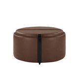 29" Round Storage Ottoman with Caster Wheels, Dual Reversible Lids, Upholstered Modern Coffee Table for Living Room