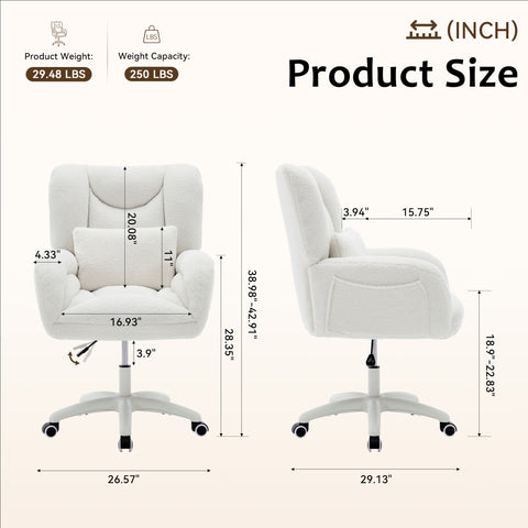 Teddy Swivel Home Office Chair, Armchair with Adjustable Height, Wheels for Study Room, Bedroom