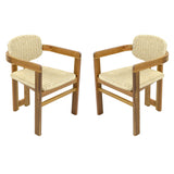 Set of 2 Outdoor Woven Rattan Accent Chairs, Acacia Wood Frame Dining Chairs, Ergonomic Patio Chairs for Garden/Balcony, Natural