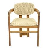 Set of 2 Outdoor Woven Rattan Accent Chairs, Acacia Wood Frame Dining Chairs, Ergonomic Patio Chairs for Garden/Balcony, Natural