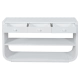 Curved Console Table Entryway Table Sofa Side Table Display Stand Accent Table with 3 Soft-Close Drawers & 2 Open Shelves, White