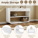 Curved Console Table Entryway Table Sofa Side Table Display Stand Accent Table with 3 Soft-Close Drawers & 2 Open Shelves, White